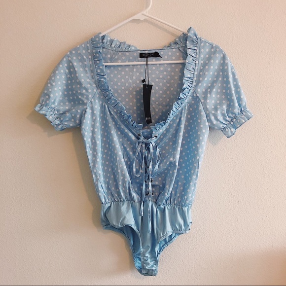 Polka-Dot Lace-Up Bodysuit - Picture 1 of 5